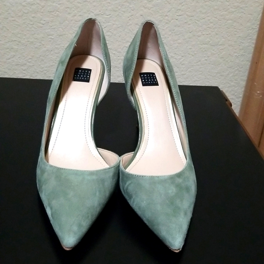 WHBM Beautiful Lime Green suede heels.